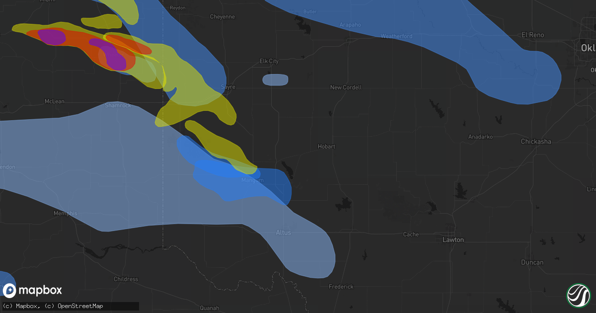 Hail map in Lone Wolf, OK on June 25, 2026