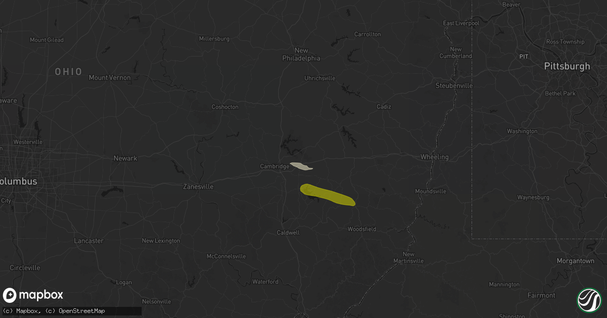 Hail map in Lore City, OH on June 25, 2026