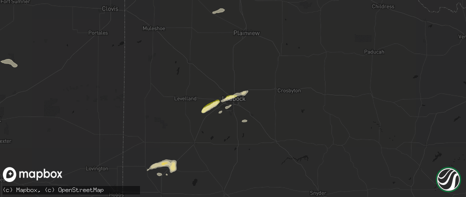 Hail map in Lubbock, TX on June 25, 2026