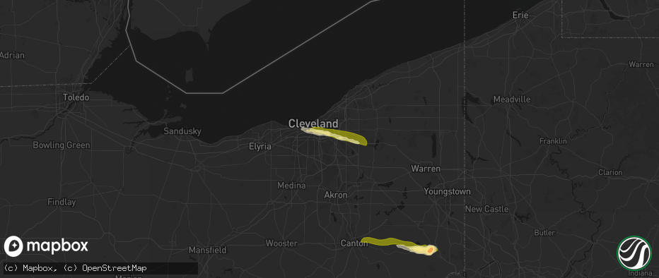 Hail map in Maple Heights, OH on June 25, 2026