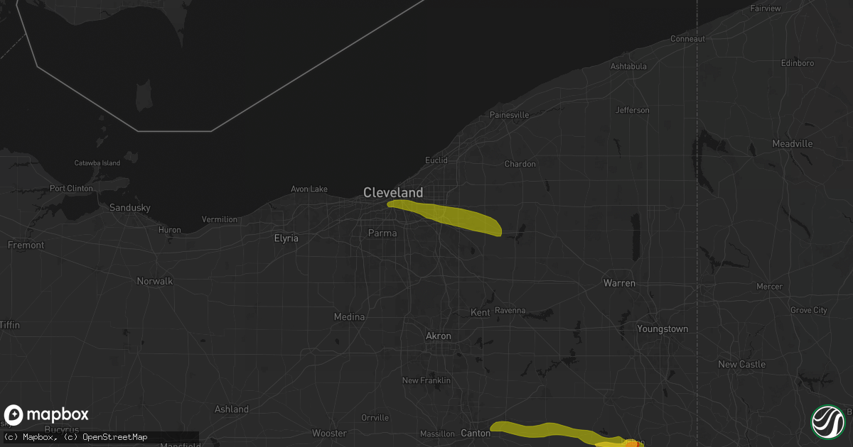 Hail map in Maple Heights, OH on June 25, 2026