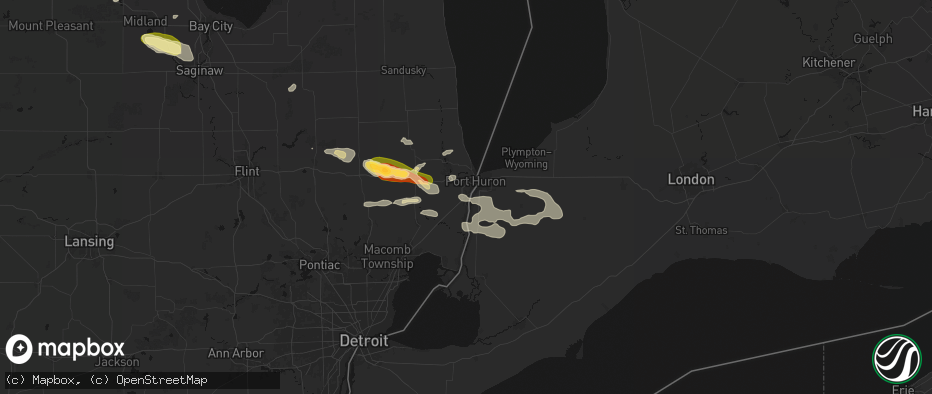 Hail map in Marysville, MI on June 25, 2026