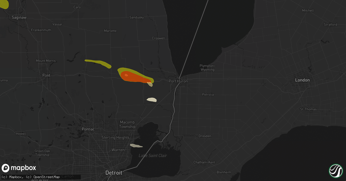 Hail map in Marysville, MI on June 25, 2026