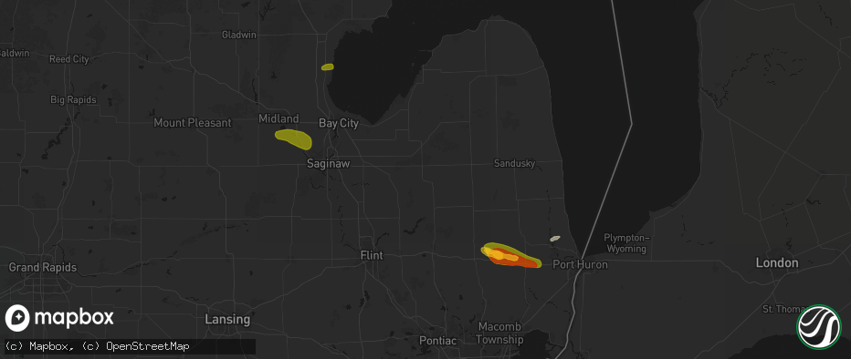 Hail map in Mayville, MI on June 25, 2026