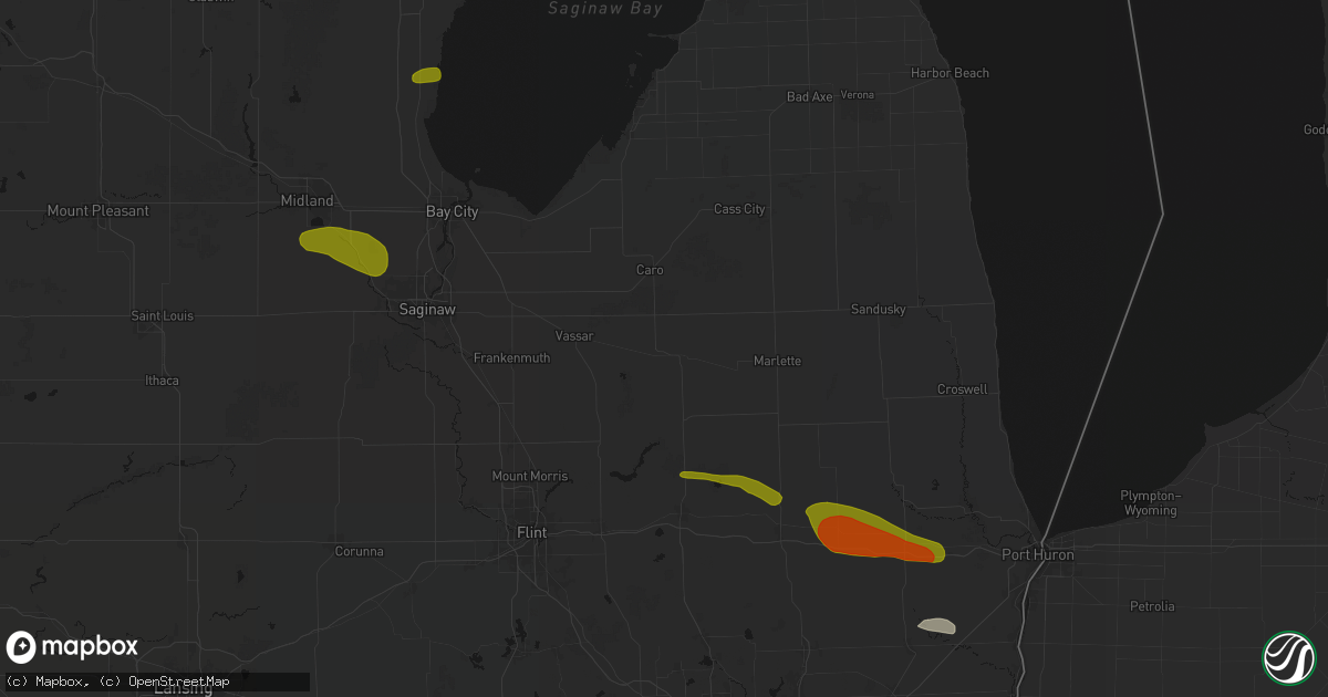 Hail map in Mayville, MI on June 25, 2026