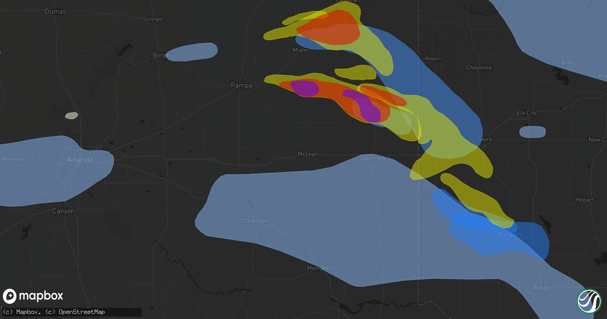Hail map in Mclean, TX on June 25, 2026