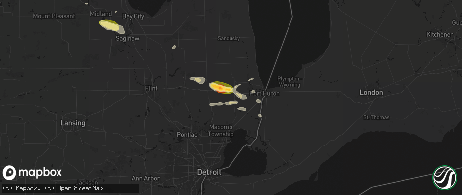 Hail map in Memphis, MI on June 25, 2026