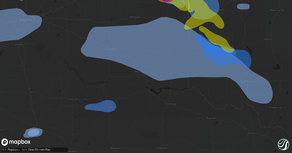 Hail map in Memphis, TX on June 25, 2026