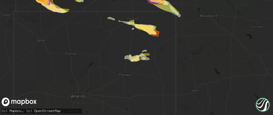 Hail map in Miami, TX on June 25, 2026