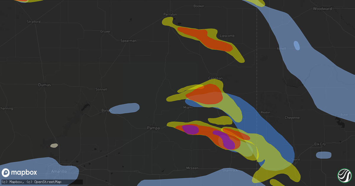 Hail map in Miami, TX on June 25, 2026