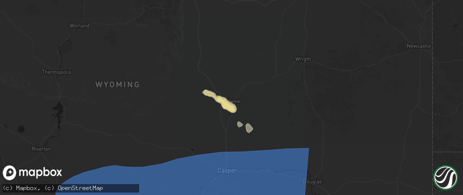 Hail map in Midwest, WY on June 25, 2026