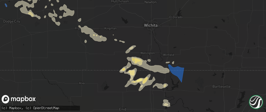 Hail map in Milan, KS on June 25, 2026