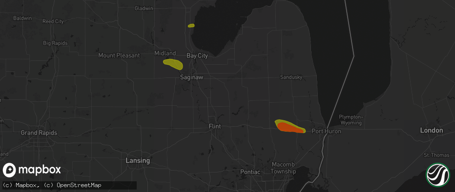 Hail map in Millington, MI on June 25, 2026