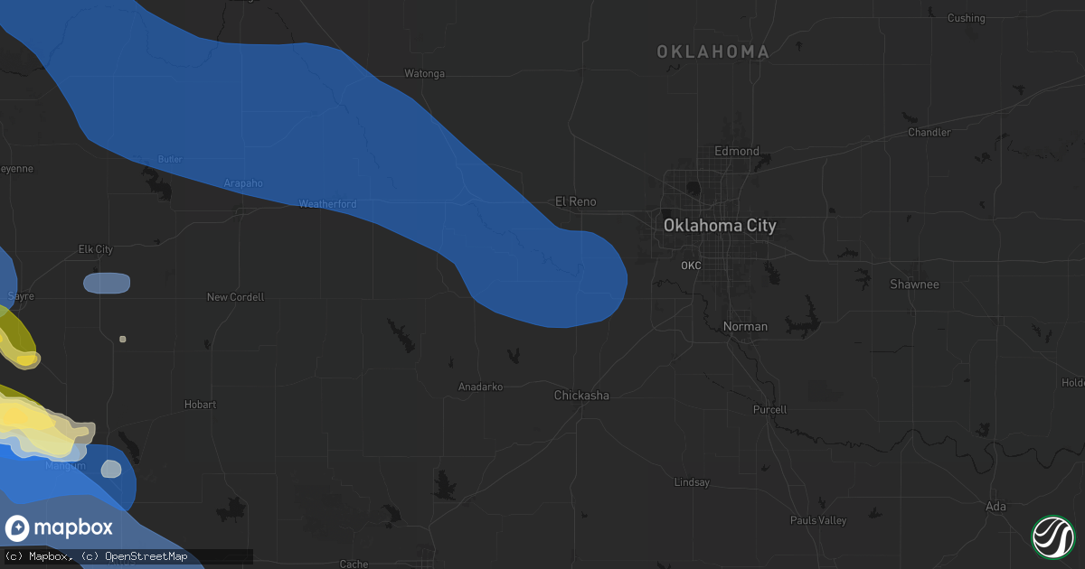 Hail map in Minco, OK on June 25, 2026