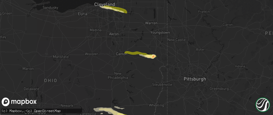 Hail map in Minerva, OH on June 25, 2026