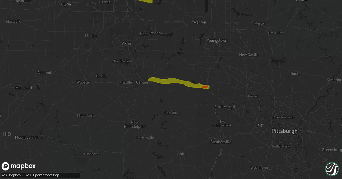 Hail map in Minerva, OH on June 25, 2026