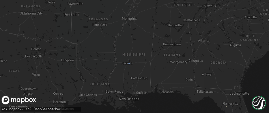 Hail map in Mississippi on June 25, 2026