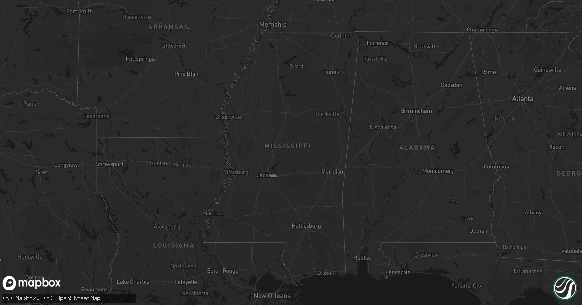 Hail map in Mississippi on June 25, 2026