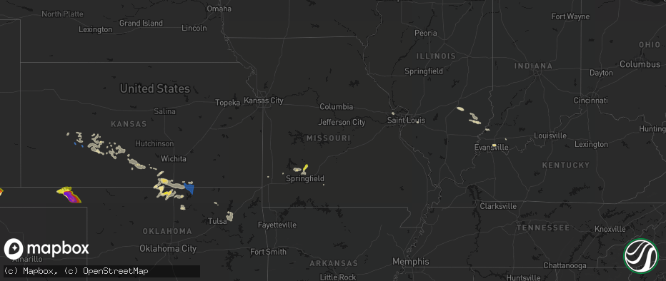 Hail map in Missouri on June 25, 2026