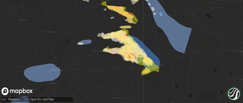 Hail map in Mobeetie, TX on June 25, 2026