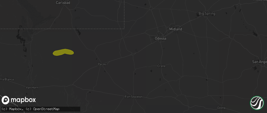 Hail map in Monahans, TX on June 25, 2026