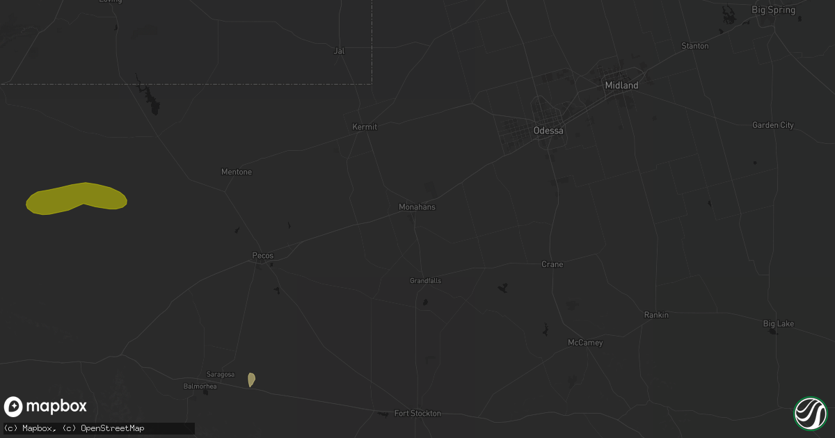 Hail map in Monahans, TX on June 25, 2026