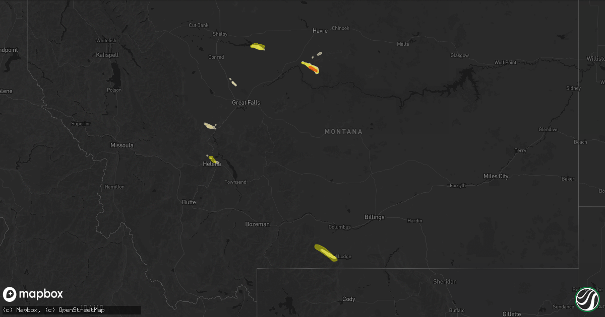 Hail map in Montana on June 25, 2026