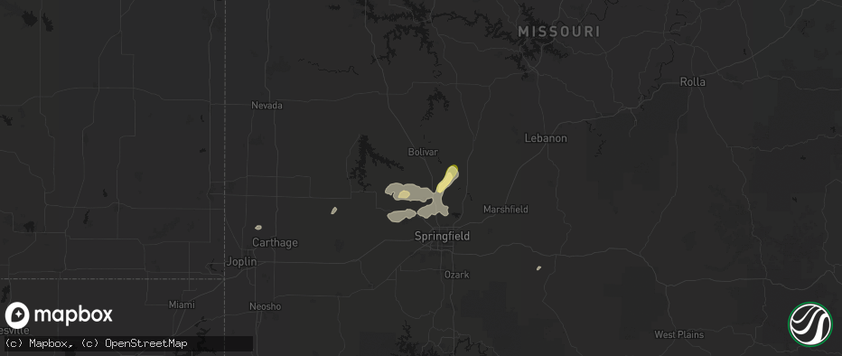 Hail map in Morrisville, MO on June 25, 2026