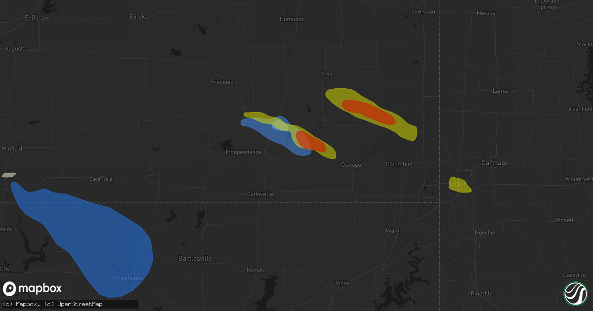 Hail map in Mound Valley, KS on June 25, 2026
