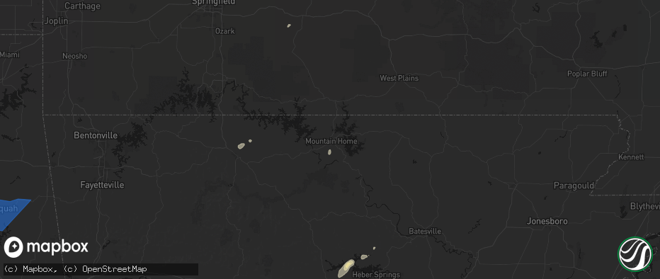 Hail map in Mountain Home, AR on June 25, 2026