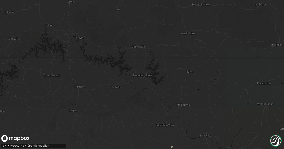 Hail map in Mountain Home, AR on June 25, 2026