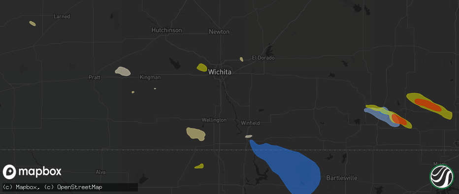 Hail map in Mulvane, KS on June 25, 2026