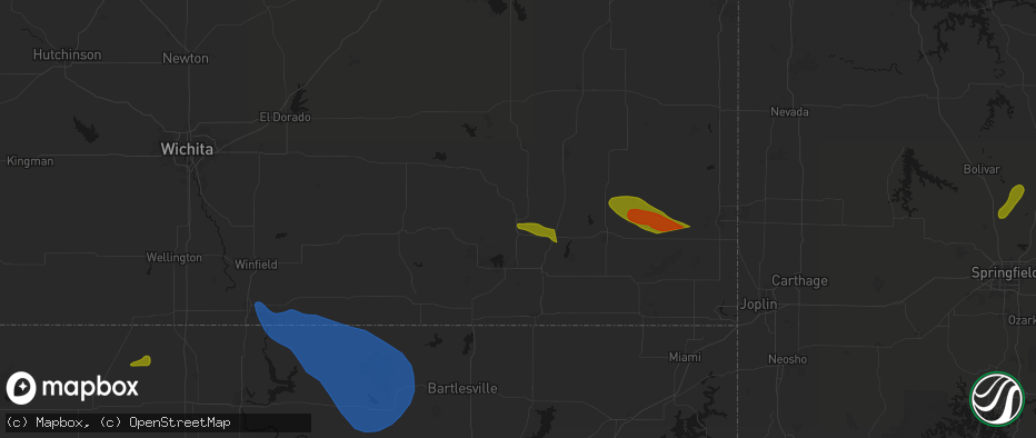 Hail map in Neodesha, KS on June 25, 2026