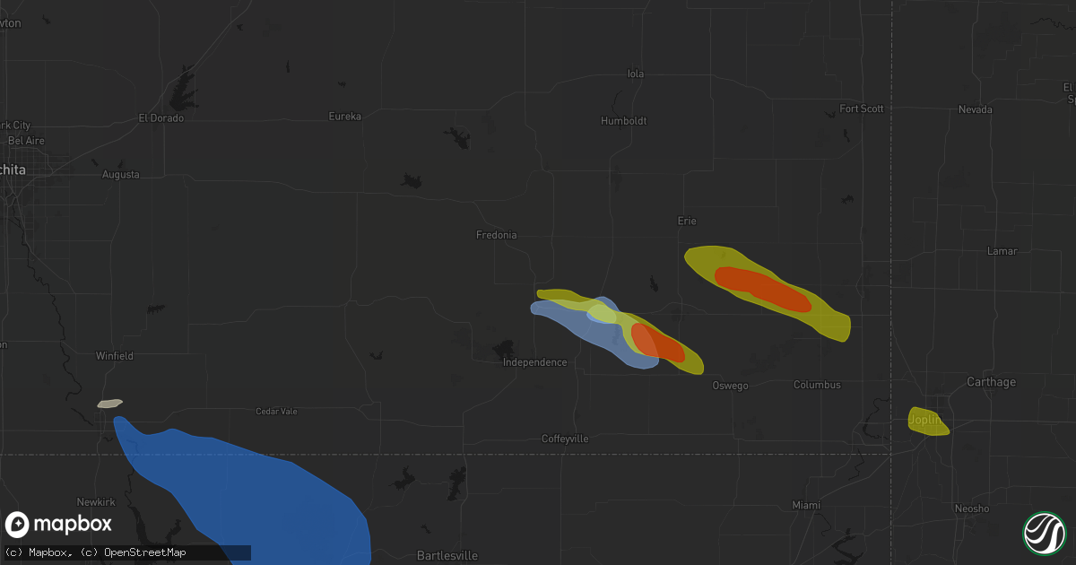 Hail map in Neodesha, KS on June 25, 2026