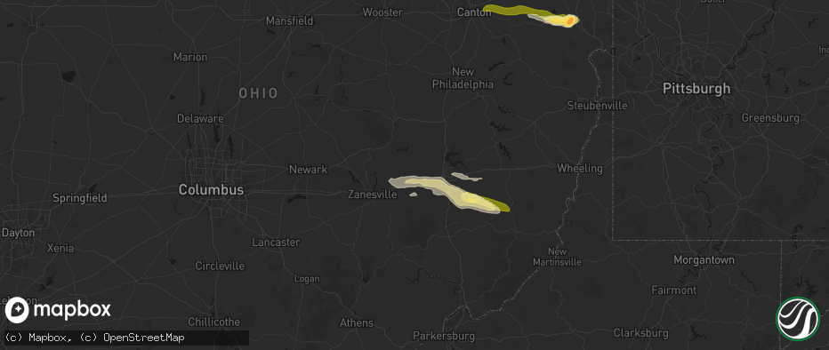 Hail map in New Concord, OH on June 25, 2026