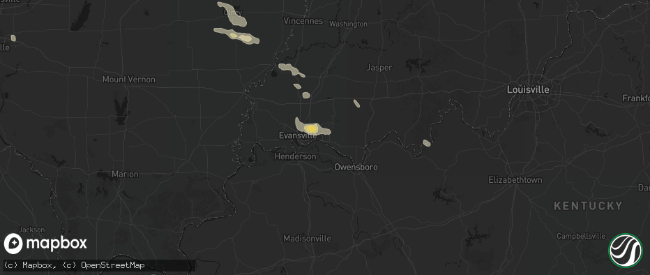 Hail map in Newburgh, IN on June 25, 2026