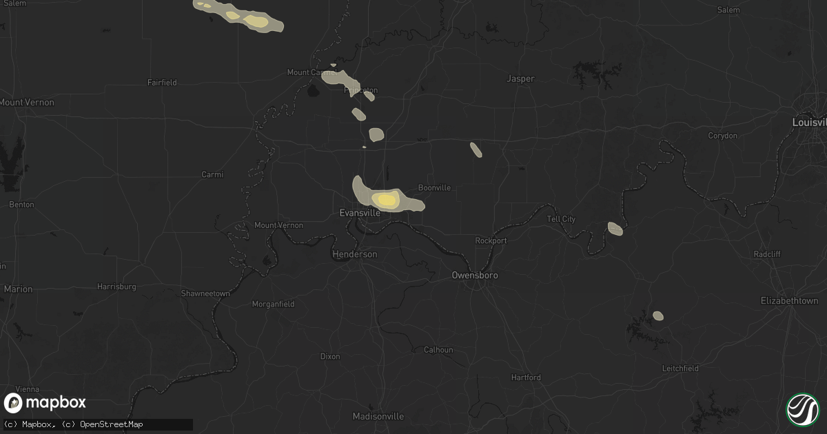 Hail map in Newburgh, IN on June 25, 2026