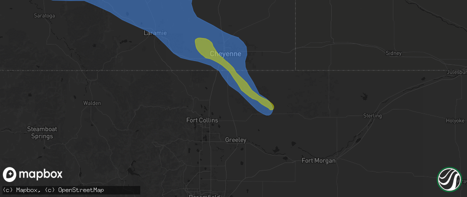 Hail map in Nunn, CO on June 25, 2026