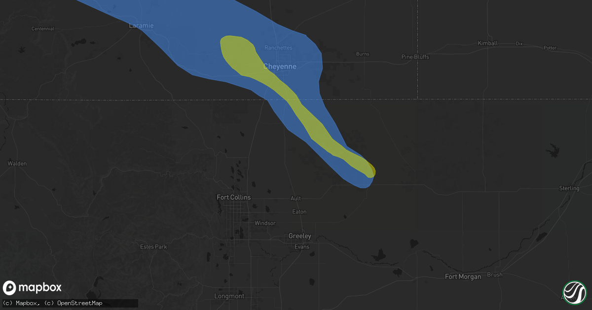 Hail map in Nunn, CO on June 25, 2026