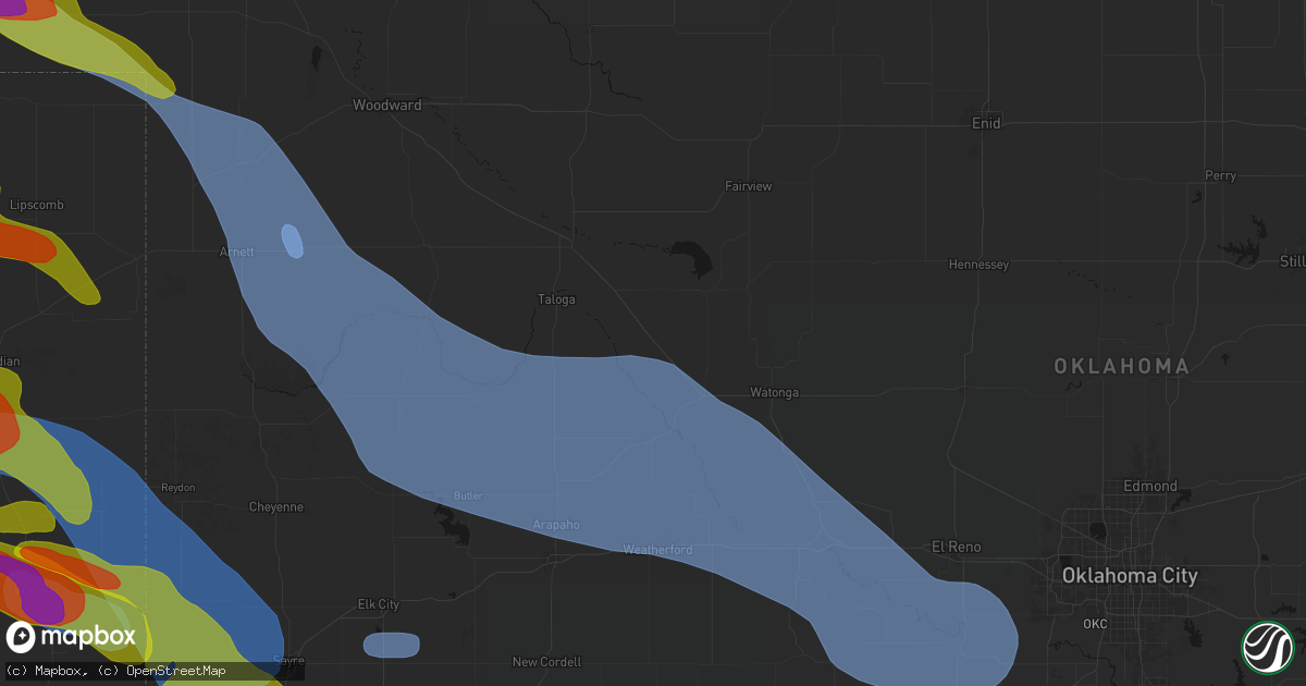 Hail map in Oakwood, OK on June 25, 2026
