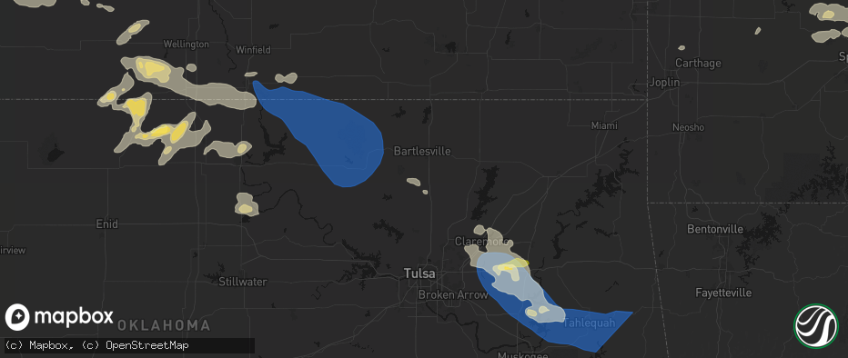 Hail map in Ochelata, OK on June 25, 2026