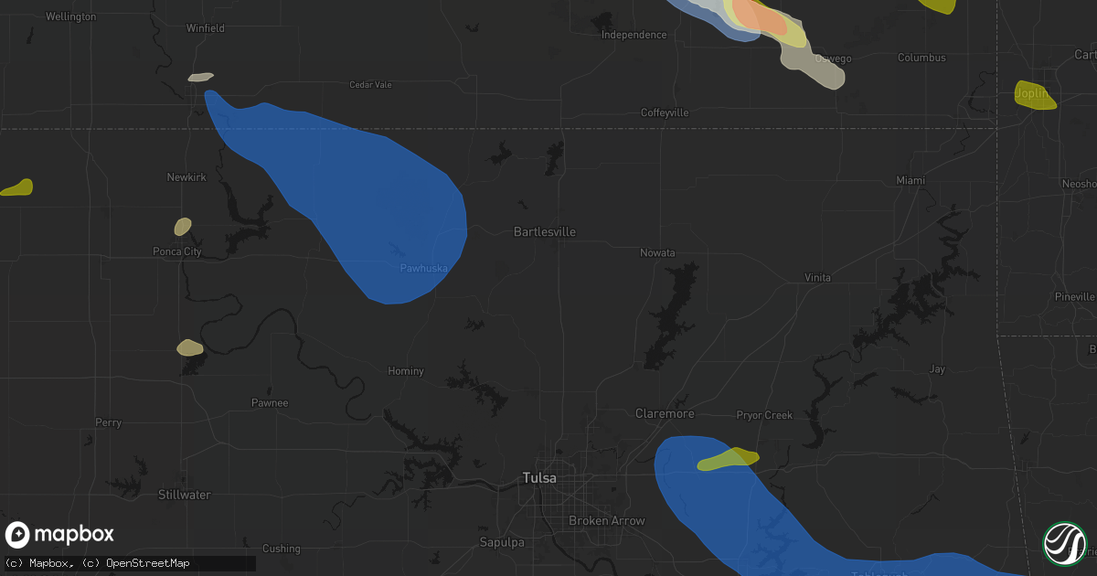 Hail map in Ochelata, OK on June 25, 2026