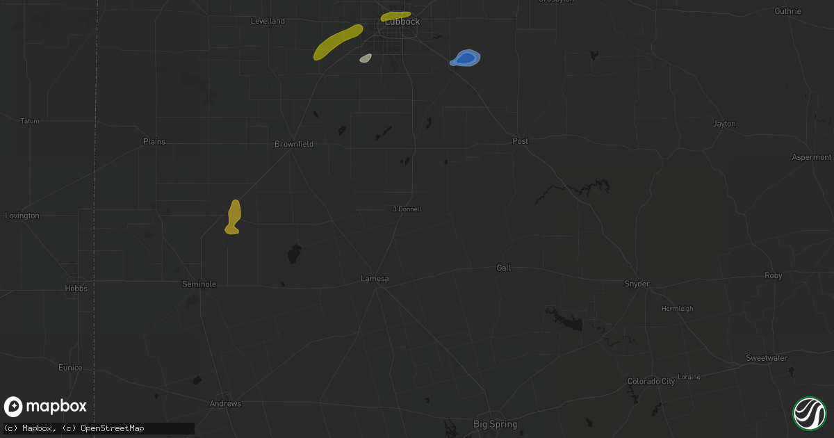 Hail map in Odonnell, TX on June 25, 2026