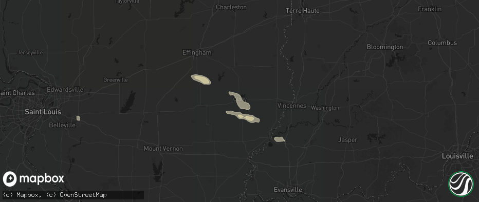 Hail map in Olney, IL on June 25, 2026