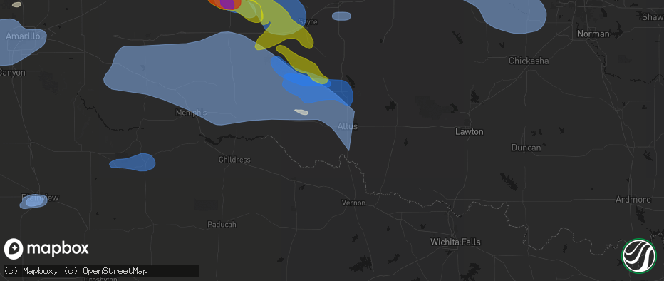 Hail map in Olustee, OK on June 25, 2026