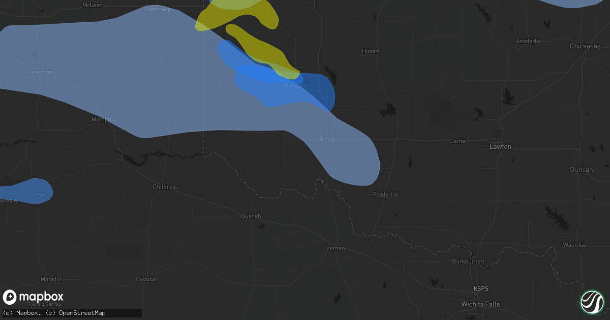 Hail map in Olustee, OK on June 25, 2026