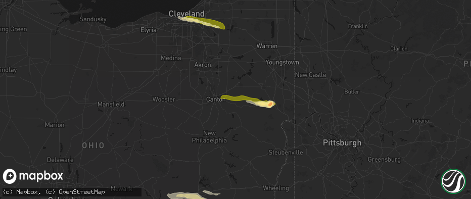 Hail map in Paris, OH on June 25, 2026