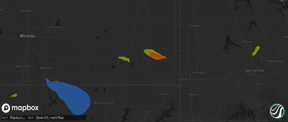 Hail map in Parsons, KS on June 25, 2026