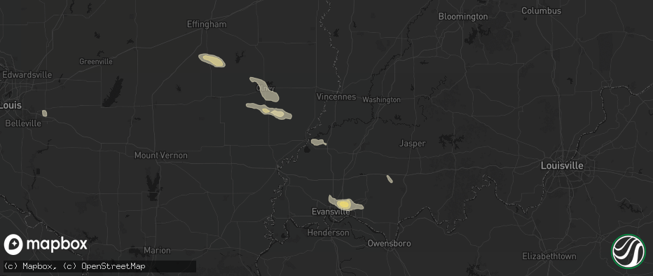 Hail map in Patoka, IN on June 25, 2026