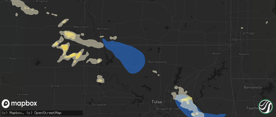 Hail map in Pawhuska, OK on June 25, 2026